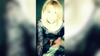 Transsexual cumming and tasting her own cum for the 1st time