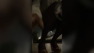 [babapapa85]sissy off-the-shoulder suit and purple stock pees in the alley walk exposed outdoor play