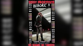 breasty sissy does the bitch at the bus stop