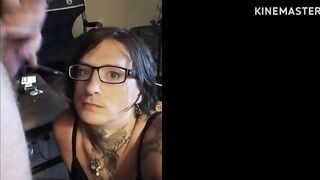 Tattooed transgender oral pleasure cum facial comp