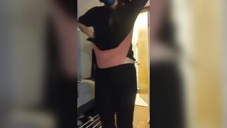 Dorky trans beauty gives self shoulder and atomic wedgie