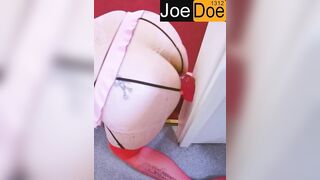 Crossdresser backs up their booty on a mounted sex tool