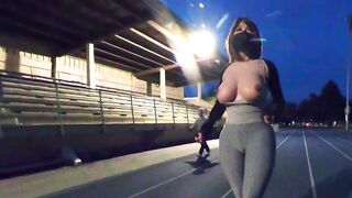 Hawt crossdresser flashed to an old stud at the track field