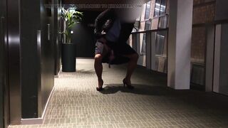 Crossdresser having Sex-Toy pleasure in front of hotel elevators
