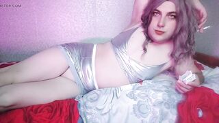 SMOKIN' Hot MERMAID Femboy Hot Room Sexy Golden-Haired Cute Crossdresser Striptease White Body Hawt Hips Little Knob