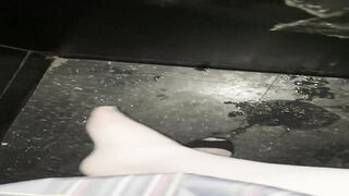 Sissy Stephanie cummy feet in gloryhole