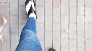 I walk around and show off my feet in hot platform flip flops