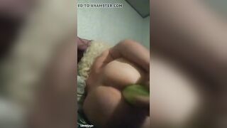 Plump Butt Golden-Haired Transsexual Banging Self with Large Cucumber