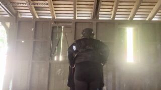 Molly is enjoying a cold fall day at the park rubbing herself and shaking her ass whilst pulling up her suit