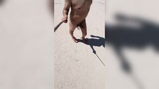 walking nude in public sexy trans with high sandals and anal plug very nalgona whore