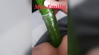 tanned teen transgender girl[@Mia-Emilia]loves to screw herself with large cucumber