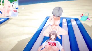 Shemale Hentai Uzaki chan and Shemale Hentai Tsuki Uzaki at beach - Boy taker POV