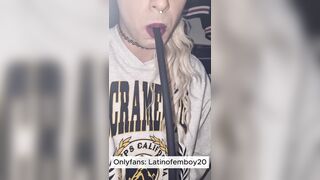 Petit golden-haired Trans drinking own Pee