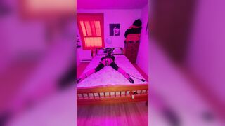 Sissy Maid in Armbinder and Ankle Cuffed to couch in Chastity