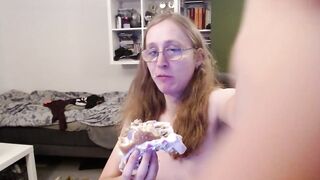 Lewd tiny rod tgirl jerking off, ordering and getting take away live on stream, and punished for being nasty