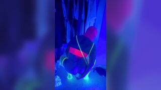 Neon rave party by myself. Blacklight anal joy with toys whilst rolling on molly