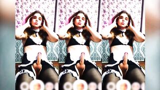 The trans maid likes to jerk her little dong that babe is so cute