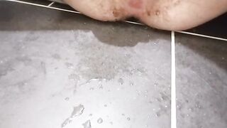 Masterbating and squirting on the tile floor
