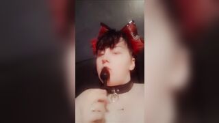 Sissy ftm catboy sucks his buttplug