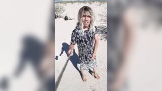 cute trans with strap costume and heels walks in public