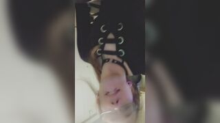 Cute Emo trans cutie licks her own cum