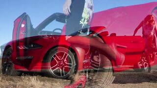 Desert Mustang Lady Playing, Mrs Samantha and her Red Mustang