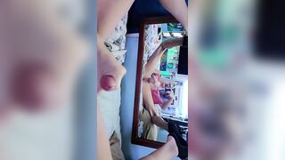 Trans hotty wanking her hard wang. Cum discharged at the end