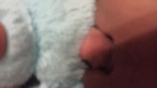 Teddy bear rubbing FTM transgender large clitoris