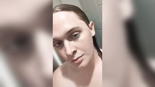 big beautiful woman Trans floozy showers with vibrating ass plug