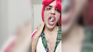 Venezuelan t-girl beauty likes to play with the Waka Waka blacks cum in her throat