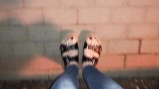 crossdressing - platform sandals with slim jeans