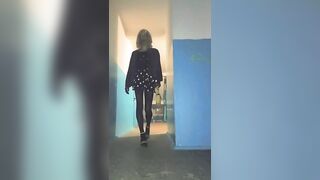 Bitch Sonechka walks around the town at night and positions in th