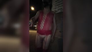 Slutty crossdress Niki walking throughout streets by night