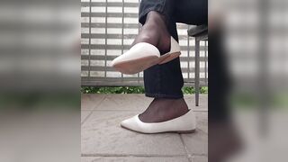 Shoeplay White Flats and ebony Nylon Feet