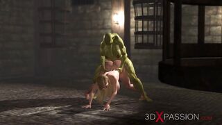 Shemale Hentai orc with a biggest penis bangs hard a hot golden-haired whore in the castle