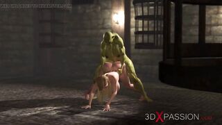 Futanari orc with a massive ramrod bangs hard a hawt blond wench in the castle