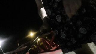 Femboy exhibitionist walks bare in a public place