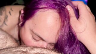 Purple-haired T4T doxy goes down on trans boyfriend