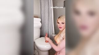 Trans golden-haired got caught with sextoy in washroom