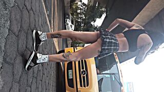 Transvestite hitchhiking on the road EXHIBIT, Violetta Pigtails