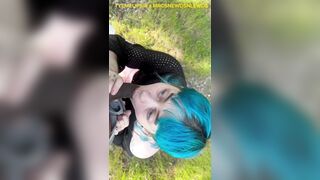 Femboy deepthroats on public trail