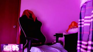 Femboy in a schoolgirl uniform masturbates and dances during the time that wearing a petticoat and with her upright jock