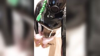 Masturbation with gas mask and ebony latex