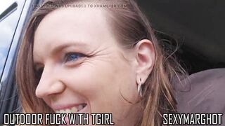 My girlfriend Transsexual LysiaVice bangs me in the back of my van by the sea