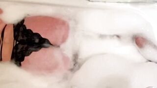 Large boobs t-girl bathtub masturbation