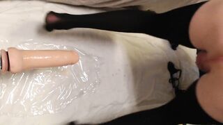 Playing with 12 inch king rod sex-toy and screwing machine