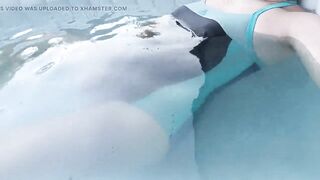 Tranny in hawt one piece swimsuit jerking in jaccuzzi