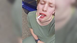 Cute Ladyboy Smokes and Masturbate in Public!