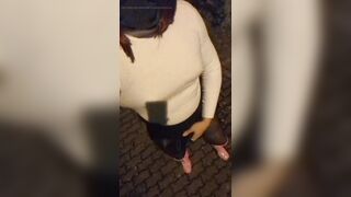 Midnight Walk - Crossdresser walks in pink overknee boots