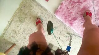 sissy piggy CBT swinging its 3kg ball weights angelscarlett ebony
